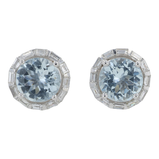 14K WG EFFY 2.15 CT Aqua Halo Studs