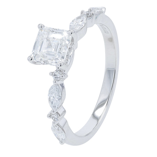 14K WG 1.25 CTW Lab Grown Diamond Asscher Cut Engagement Ring<p><strong>Lab Grown Diamond</p></strong>