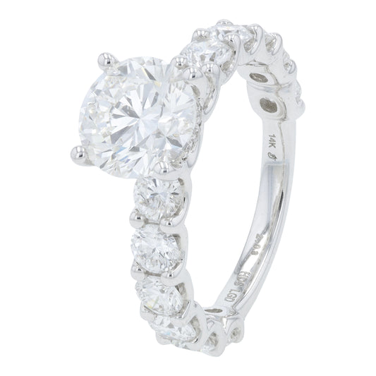 14K WG 2.00 CT Round Brilliant Cut Center Lab Grown Diamond Engagement Ring<p><strong>Lab Grown Diamond</p></strong>