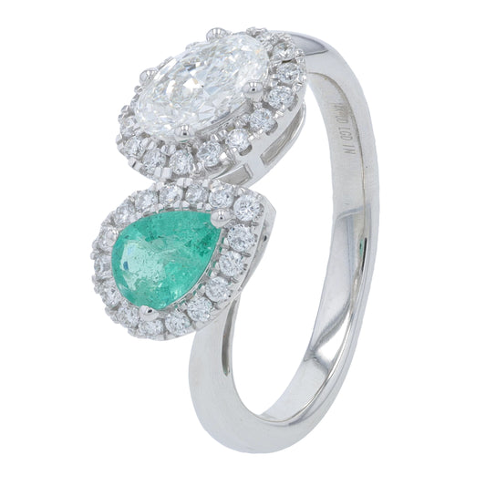 14K WG Lab Grown Diamond & Emerald Ring <p><strong>Lab Grown</p></strong>
