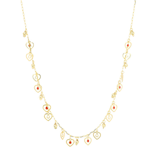 14K YG Red Enamel Heart Necklace