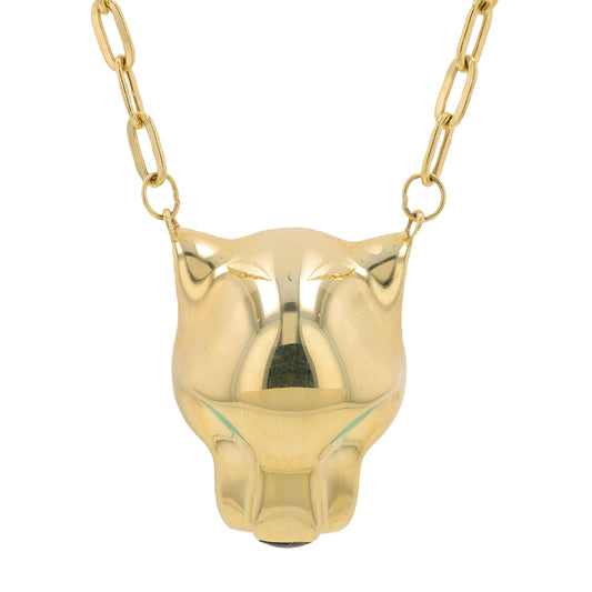 14K YG Enamel Panther Head Necklace