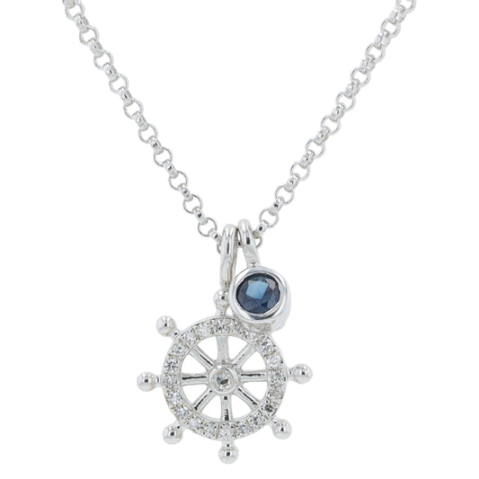 Silver EFFY .13 CT Sapphire Anchor Necklace