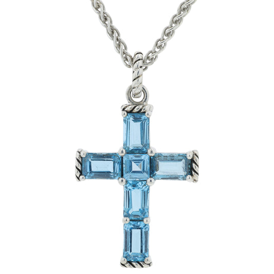 SS EFFY 5 CTW Blue Topaz Cross Pendant
