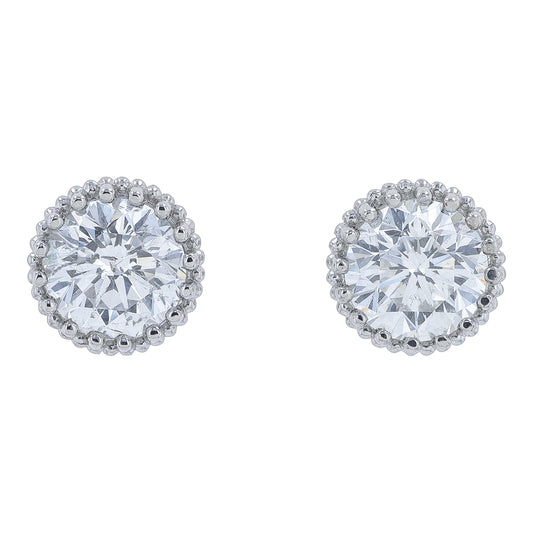 PT900/18K WG 2.07 CTW Diamond Bezel Set Studs
